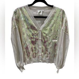 QUEEN OF SPARKLES Glittering Cardigan in Cream and Pink